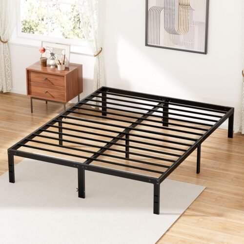 DUMOS Bed Frame - Queen Size Metal Platform Bed Frames Mattress Foundation with Steel Slat Support, No Box Spring Needed, Storage Space Under Base, Easy Assembly, Black - Image 2