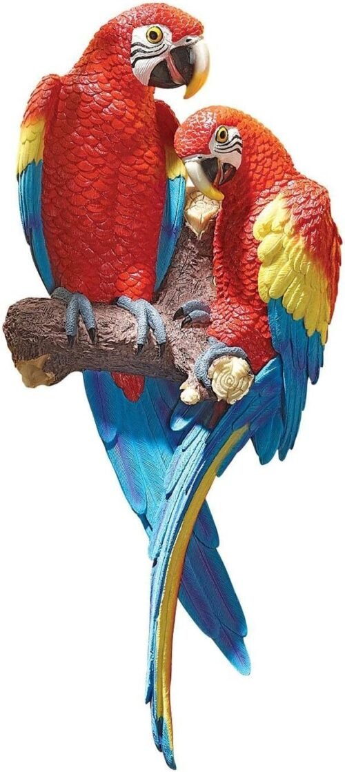 Design Toscano Tropical Scarlet Macaws Wall Sculpture, 22 Inch, Polyresin, Full Color - Image 2