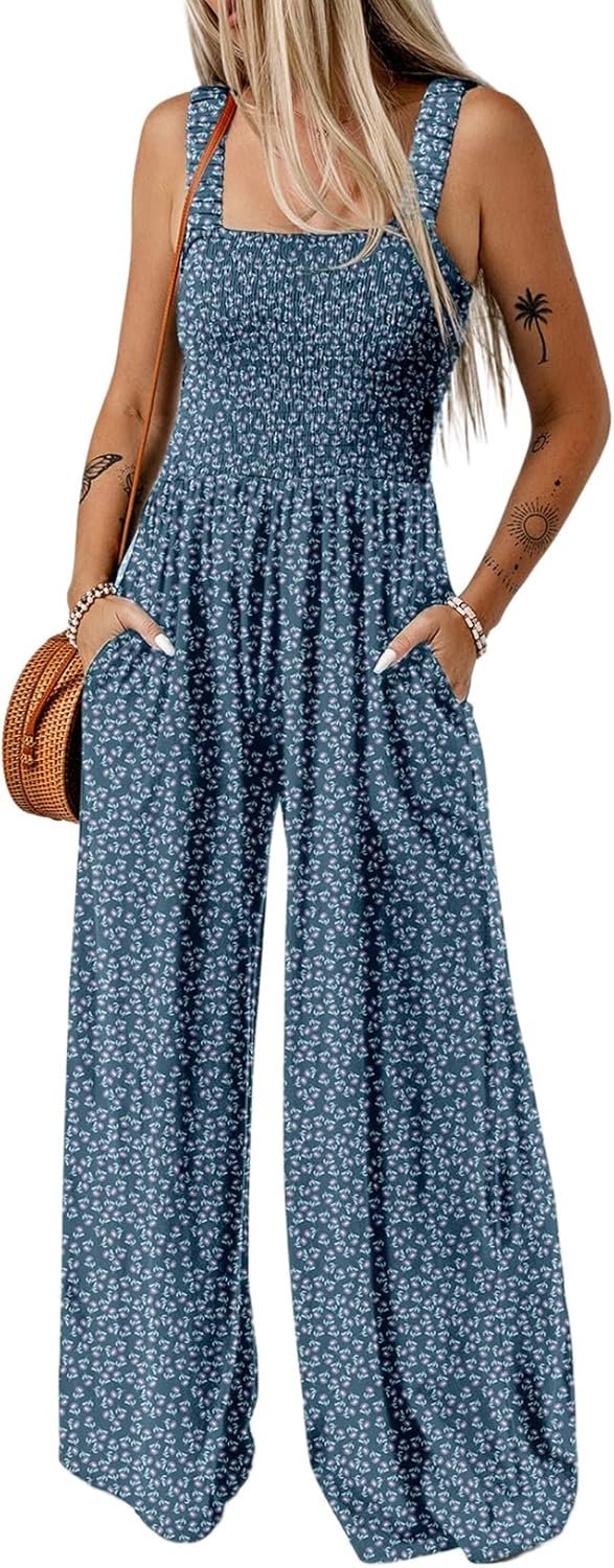 Dokotoo Women's Casual Loose Overalls Jumpsuits One Piece Sleeveless Printed Wide Leg Long Pant Rompers With Pockets - Image 2