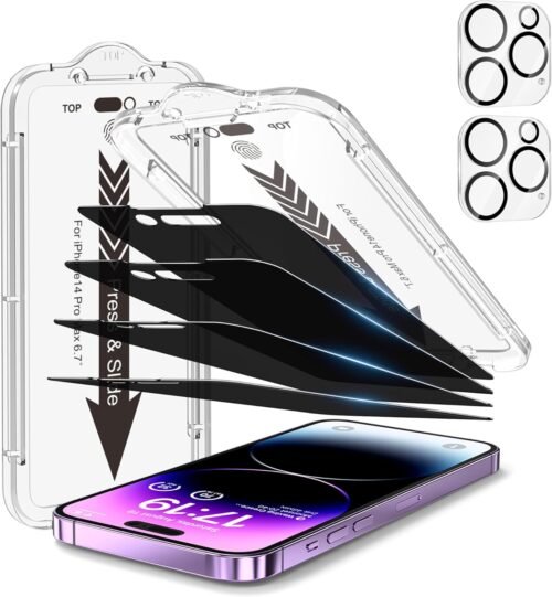 EZ-GLAZ-4 Pack for iPhone 14 Pro Max Privacy Screen Protector[6.7 inches] With 2 Pack Camera Lens Protector, [Drop Protection] 9H Hardness Scratch Resistant Tempered Glass Film, Easy to install - Image 2