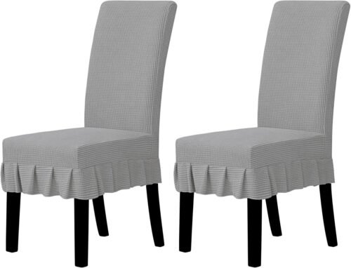 Easy-Going Dining Chair Covers Stretch Parsons Chair Slipcover with Skirt Chair Covers for Dining Room Restaurant Banquet (2 PCS, Light Gray) - Image 2