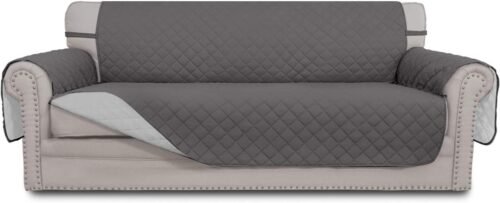 Easy-Going Reversible Couch Cover for 3 Cushion Couch Sofa Cover for Dogs Water Resistant Furniture Protector Cover with Foam Sticks Elastic Straps for Pet Cat (Sofa, Gray/Light Gray) - Image 2
