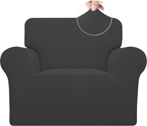 Easy-Going Stretch Chair Sofa Slipcover 1-Piece Couch Sofa Cover Furniture Protector Soft with Elastic Bottom for Kids, Pet. Spandex Jacquard Fabric Small Checks (Chair, Dark Gray) - Image 2