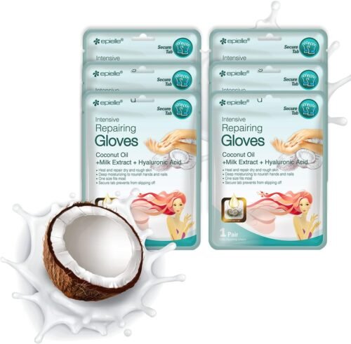 Epielle Intensive Repairing Hand Masks 6 Pairs, Deep Moisturizing Gloves for Dry, Cracked Hands, Repair with Coconut Oil & Milk Extract, Korean Skin Care, Spa Set, Self Care Gifts for Women - Image 2