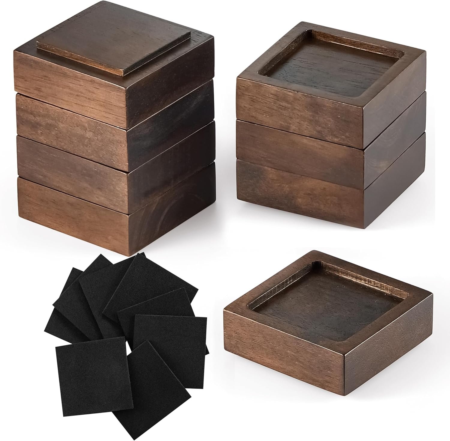 FASONLA Bed Risers, Furniture Risers (Set of 8) Lifts Height 1", 2", 3" or 4", Solid Natural Wood Risers, Non-Slip Recessed Hole to Heavy Bed/Furniture (Walnut Color) - Image 2
