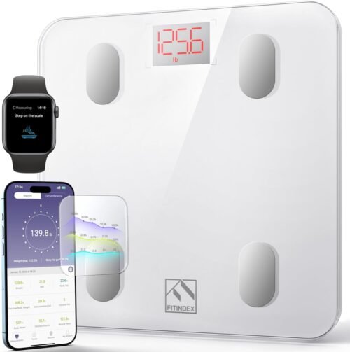 FITINDEX Smart Scale for Body Weight, Scale with BMI, Body Fat, Muscle Mass, Bluetooth,13 Body Composition Analyzer, Sync APP, Digital Bathroom, 400lb, White - Image 2