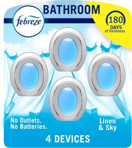 Febreze Bathroom Air Freshener, Odor-Fighting, Plug In Alternative, Air Fresheners for Home and Bathroom and Kitchen, Closet Air Fresheners, Linen & Sky Scent, 4 Count - Image 2