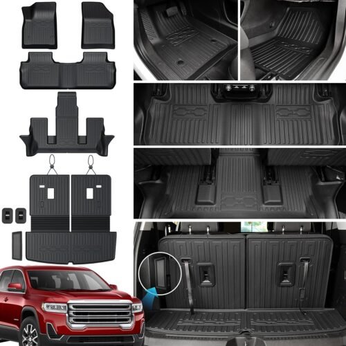 Floor Mats Cargo Mat Set for 2017-2023 GMC Acadia 6 Seats Captain Chairs Accessories, All-Weather TPE Trunk Mat Cargo Liner Backrest Mats SLE/SLT/AT4/DENALI(Floor Mats+2-in-1 Cargo Mat) - Image 2