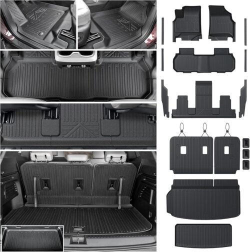 Floor Mats Cargo Mat Set for 2024 2025 2026 GMC Acadia 7 Seats Car Mats Accessories, All-Weather TPE Trunk Mat Cargo Liner Seat Back Covers Door Sill Guards - Image 2