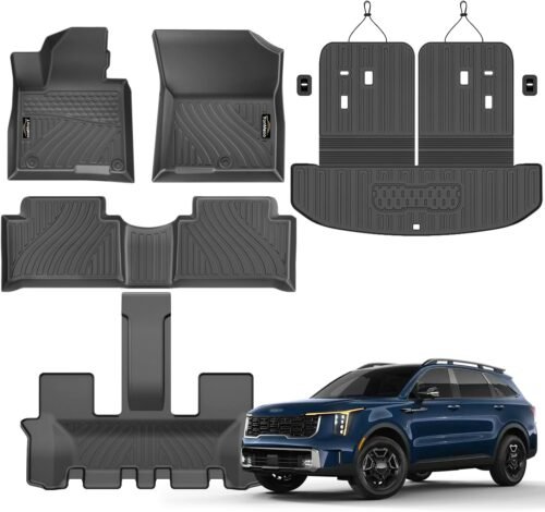 Floor Mats Custom Fit for Kia Sorento 2021-2024 2025 6&7 Seats (Not for Hybrid) Trunk Mat with Backrest Mat All Weather TPE Rubber Cargo Liner Back Seat Protector Full Set for Sorento Accessories - Image 2