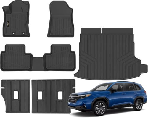 Floor Mats Fit for Subaru Forester Hybrid 2025 Trunk Mat with Backrest Mat All Weather TPE Rubber Cargo Liner Back Seat Protector Full Set for Forester 2025 Plug-in Hybrid Accessories, Black - Image 2