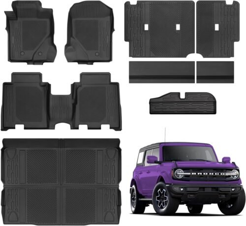 Floor Mats for Ford Bronco 4 Door 2025 2024-2021 Full Sets All Weather Floor Mat for Ford Bronco Accessories 2025 2024-2021 Rear Back Seat Cover Protector Trunk Frunk Cargo Liner Black - Image 2