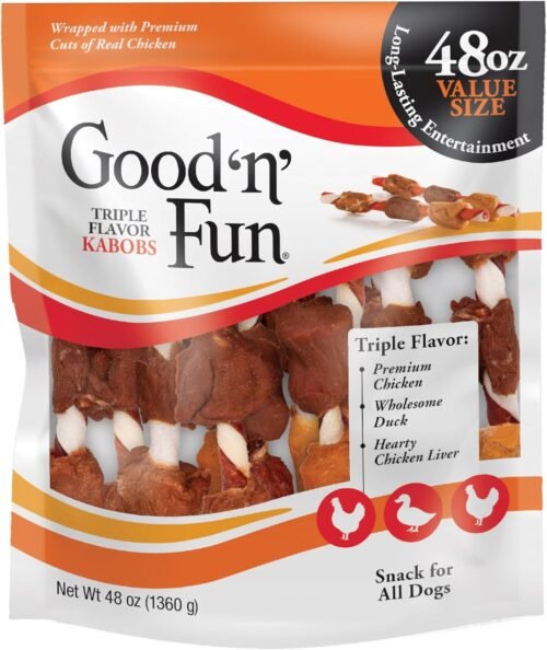 Good ‘n’ Fun Triple Flavor Kabobs Chews for All Dogs, 48 Ounces, Treat Your Dog to Chews Made from Beef Hide, Real Chicken, Pork Hide, Duck and Chicken Liver - Image 2