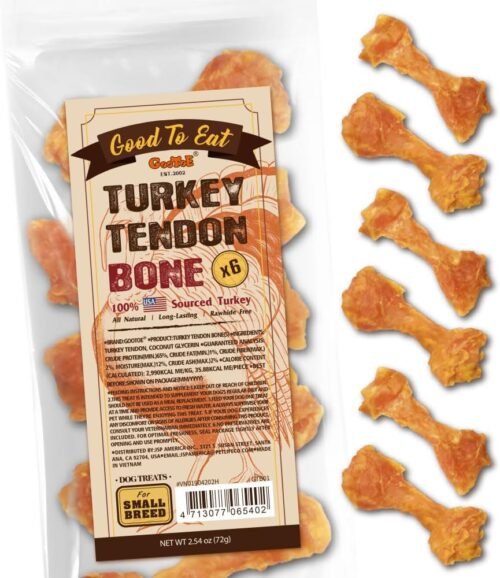 Gootoe Turkey Tendon Dog Treats, Bone (S) 6 Pieces per Pack, USA-Sourced Turkey Tendon, Natural Snack, Premium Puppy Chews, Hypoallergenic, Reseal Value Bags, Sizes for Small Dogs - Image 2