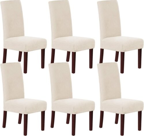 H.VERSAILTEX Stretch Dining Chair Covers Set of 6 Chair Covers for Dining Room Parsons Chair Slipcover Chair Protectors Covers Dining, Feature Textured Checked Jacquard Fabric, Natural - Image 2
