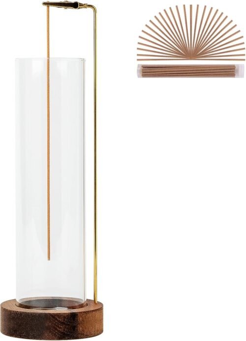 Incense Holder for Sticks, Anti-Ash Flying Incense Burner with 30 Incense Sticks, Detachable Glass Ash Catcher (Wood, Brown) - Image 2