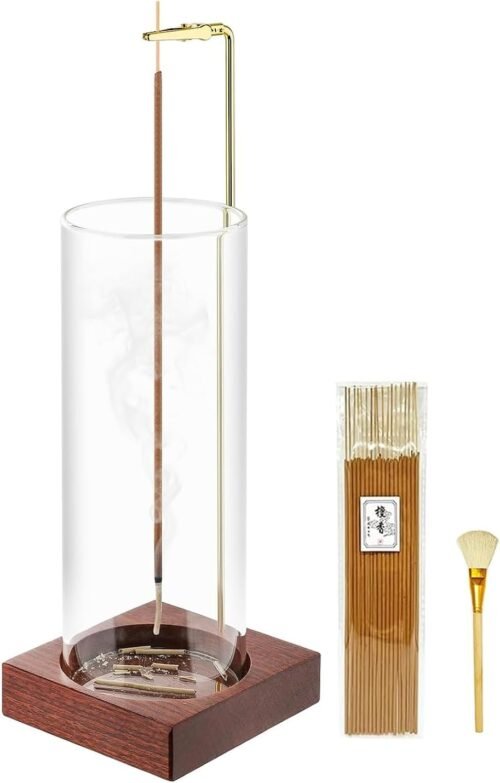 Incense Holder,Wooden Incense Holder for Sticks with 20 Incense Sticks, Anti-ash Incense Burner with Glass Ash Catcher for Meditation Yoga Spa Gift Home Decor - Image 2