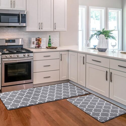 KMAT Kitchen Mat [2 PCS] Cushioned Anti-Fatigue Kitchen Rug, Waterproof Non-Slip Kitchen Mats and Rugs Heavy Duty PVC Ergonomic Comfort Foam Rug for Kitchen, Floor Home, Office, Sink, Laundry,Grey - Image 2