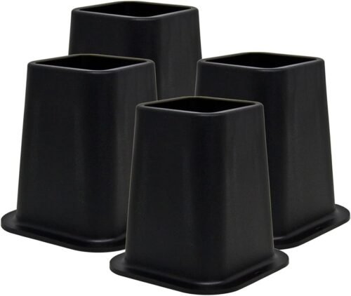 Kings Brand Furniture 6-inch Bed Risers - Set of 4 Black Heavy Duty Stackable Furniture Risers for Under Bed Storage, Desk, Sofa, Couch - Image 2