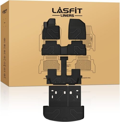 LASFIT Floor Mats & Backrest Mats & Cargo Mat for Kia Telluride 2025 2024 2023 2022 2021 2020, All Weather TPE Custom Fit Floor Liners with Full Set Car Mats & Trunk Mats Accessoires, Black - Image 2