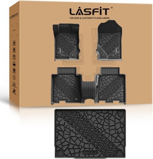 LASFIT Floor Mats Cargo Liner for Ford Bronco 4 Door 2025 2024 2023 2022 2021(Not for Bronco Sport) All Weather TPE Custom Fit SUV Floor Liners Trunk Mat, 1st & 2nd Row & Cargo Liner,4pcs Black - Image 2