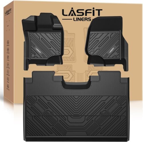 LASFIT Floor Mats for Ford F-150 2015-2025 | F150 Lightning 2022-2025 SuperCrew (Rear w/o Fold Flat Storage) Carpet Floor All Weather Protector TPE Truck Liners- 1st & 2nd Row, 3pcs Black - Image 2