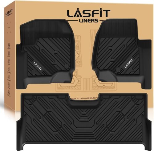 LASFIT Floor Mats for Ford F250 F350 F450 2017-2026 Crew Cab Front Bucket Seat | Rear W/Fold-Flat Storage Carpet Floor Super Duty All Weather Protector TPE Car Floor Liner, 1st & 2nd Row, 3pcs Black - Image 2