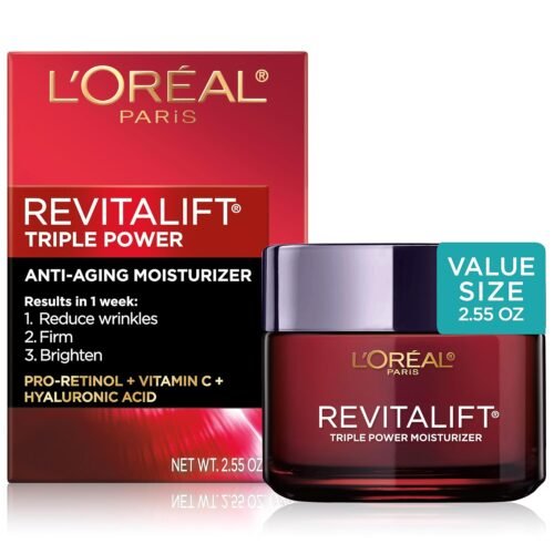 L'Oreal Paris Revitalift Triple Power Anti-Aging Face Moisturizer, Pro Retinol, Hyaluronic Acid & Vitamin C, Reduce Wrinkles 2.55 Oz - Image 2