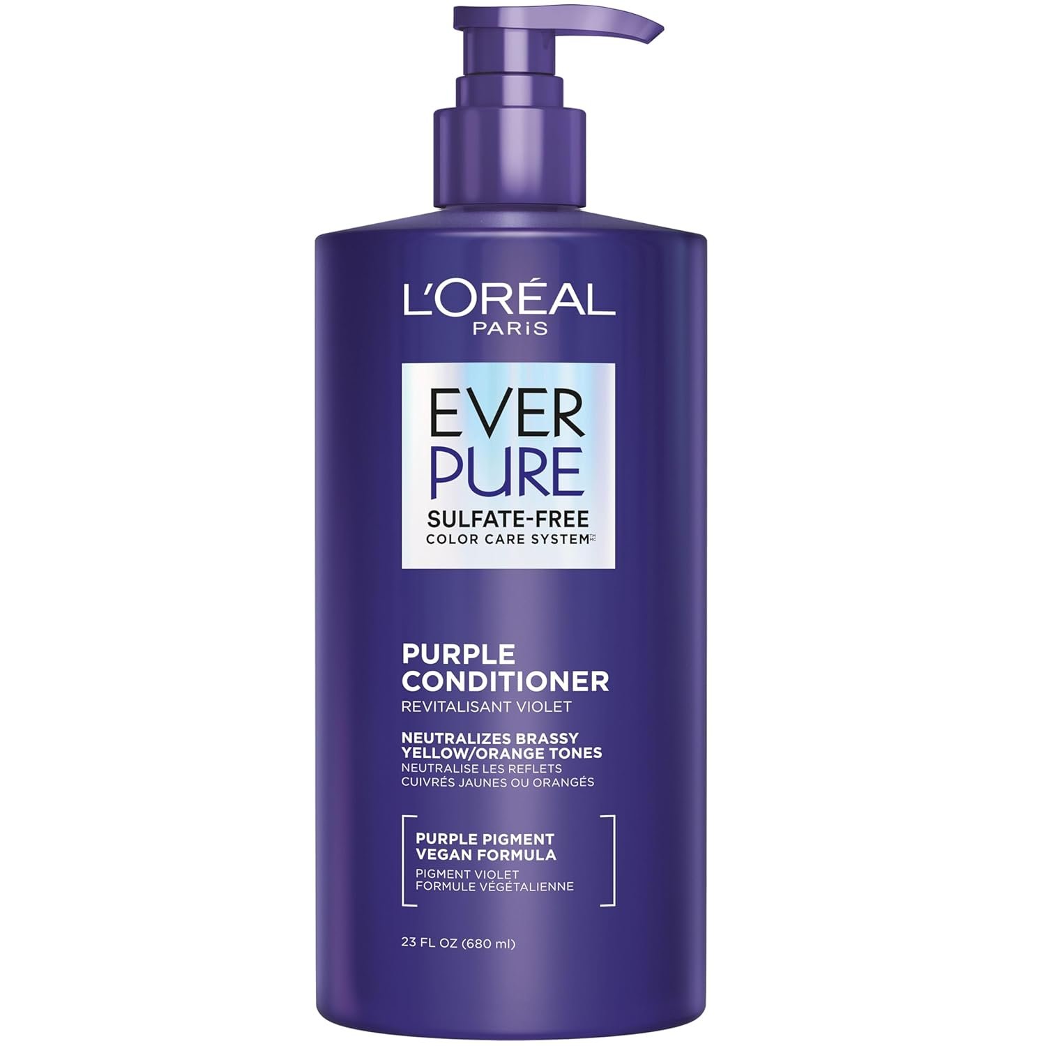 L’Oreal Paris Sulfate Free Brass Toning Purple Conditioner for Blonde, Bleached, Silver, or Brown Highlighted Hair, EverPure, 23 Fl Oz (Packaging May Vary) - Image 2
