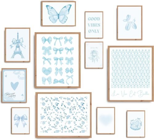 Light Blue Room Decor Aesthetic, Blue Coquette Bows Posters, Light Blue Room Decor, Trendy Girly Preppy Prints (UNFRAMED) - Image 2