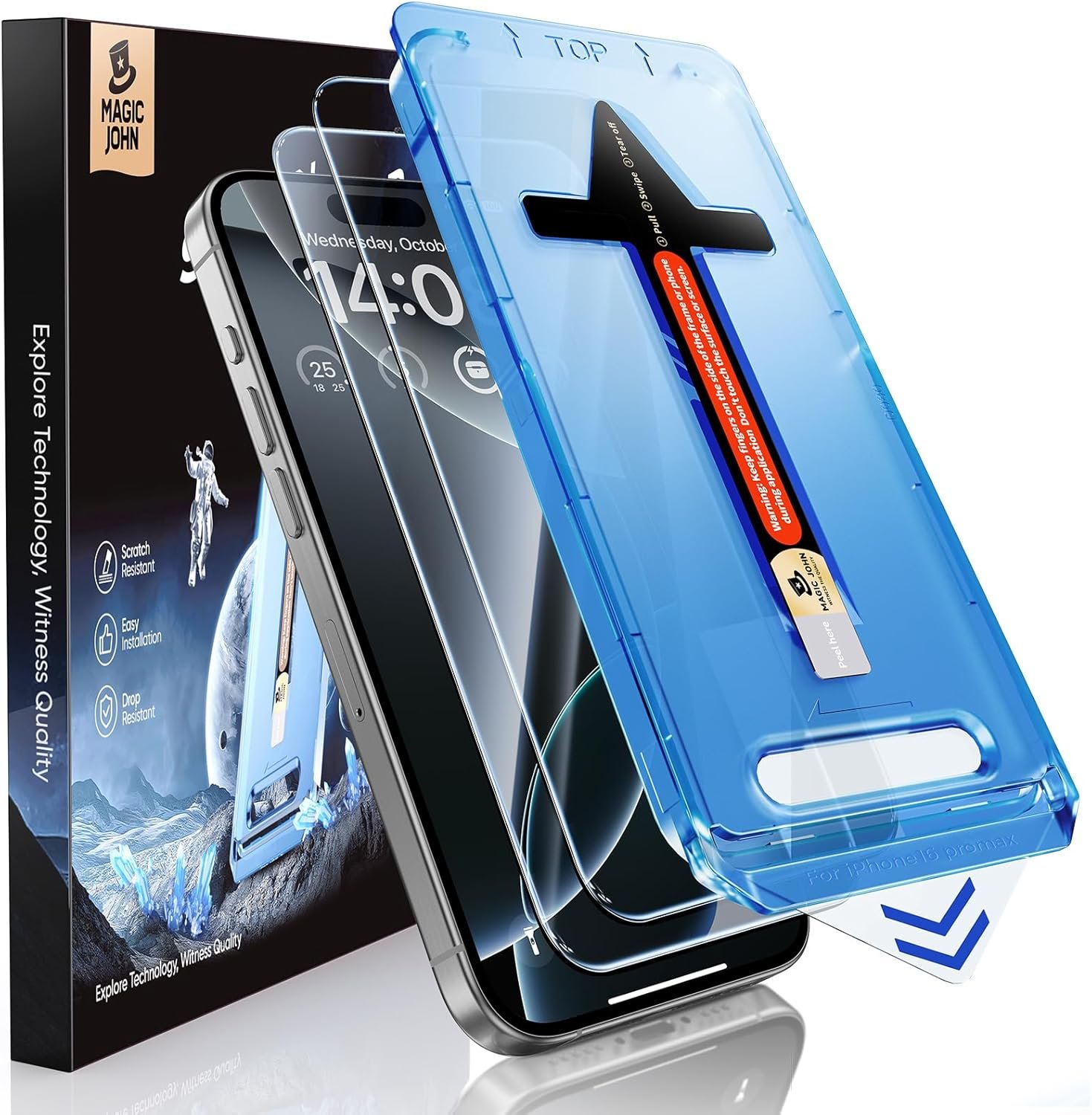 MAGIC JOHN 2 Pack for iPhone 16 Pro Max 6.9 inch Tempered Glass Screen Protector, HD Clear, Bubble Free, Easy Installation, Auto Dust-Elimination - Image 2