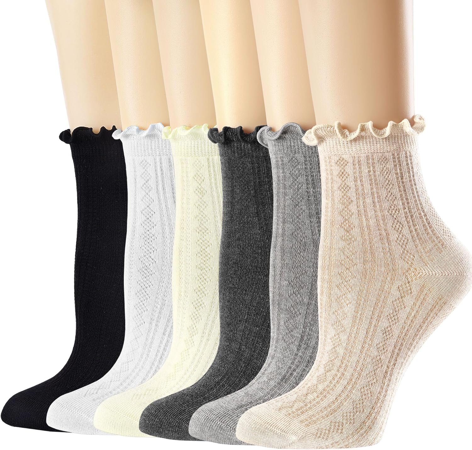 Mcool Mary Womens Crew Socks Ruffle Casual Cotton Frilly Breathable Cute Knit Lettuce Trim Dress Ankle Socks 6 Pack - Image 2