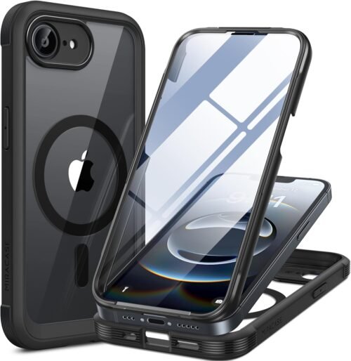 Miracase Magnetic for iPhone 16e Case Full-Body Phone with Built-in Glass Screen Protector, [Compatible with MagSafe] Military Drop Proof 16 E Cover Bumper 6.1 inch, Black - Image 2
