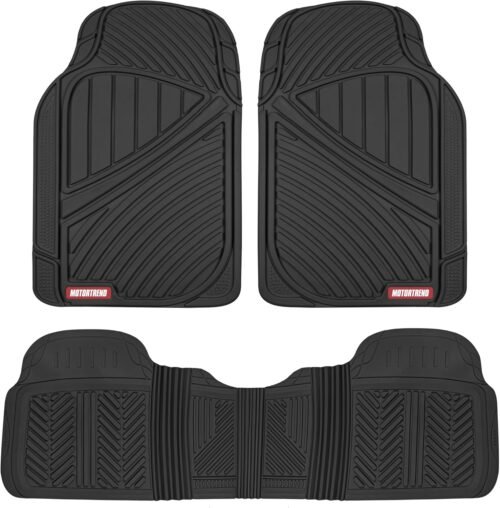 Motor Trend FlexTough Performance All Weather Rubber Car Floor Mats - 3 Piece Floor Mats Automotive Liners for Cars Truck SUV, Heavy-Duty Waterproof (Black) - Image 2