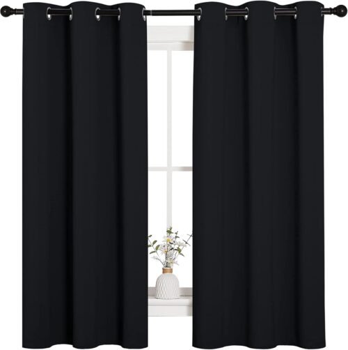 NICETOWN Halloween Pitch Black Solid Thermal Insulated Grommet Blackout Curtains/Drapes for Bedroom Window (2 Panels, 42 inches Wide by 63 inches Long, Black) - Image 2