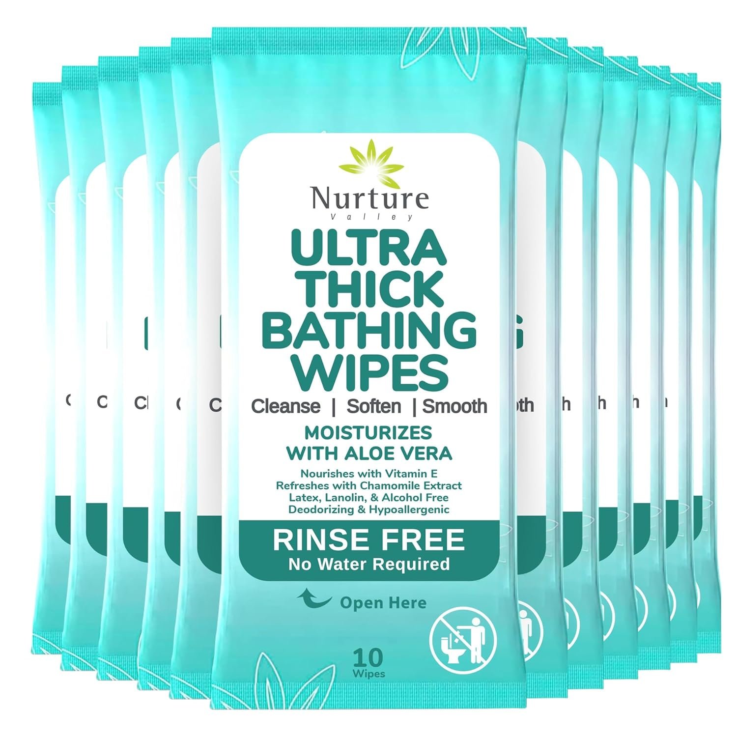 Nurture XL Ultra Thick Body Wipes for Adults w/Aloe | 120 Extra Large Disposable Cloth Wet Cleansing No Rinse Bathing Washcloths, Waterless Shower | Bath Wipe for Women, Men & Elderly - Image 2