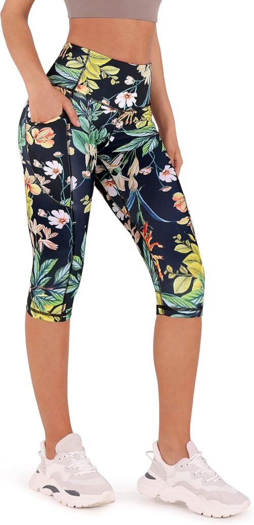 ODODOS Women's High Waisted Yoga Capris with Pockets, Tummy Control Non See Through Workout Athletic Running Capri Leggings - Image 2