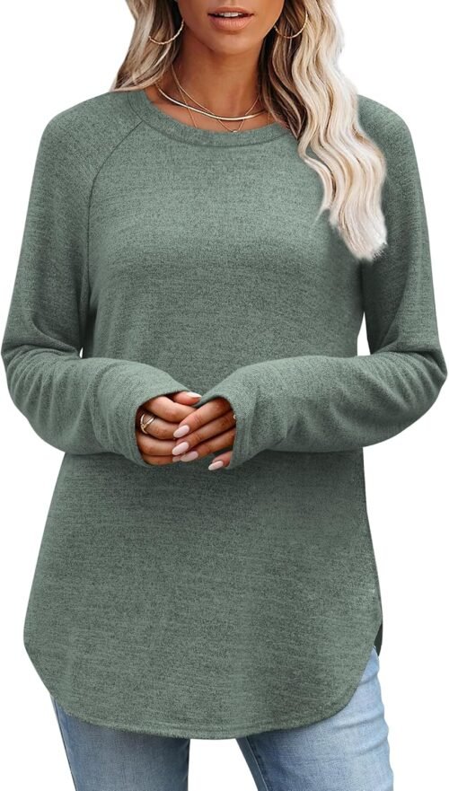 OFEEFAN Long Sleeve Shirts for Women Loose Fit Tunic Tops Dressy Casual Crew Neck Pullover Sweaters Fall Outfits Clothes 2025 - Image 2