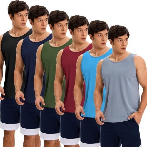 OYGSieg 6 Pack Men's Quick Dry Workout Tank Tops Breathable Gym Sleeveless Muscle Shirts for Active Men - Image 2