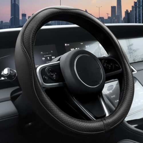 Ouzorp Car Steering Wheel Cover, Microfiber Leather Steering Wheel Covers with Anti-Slip Lining, Universal 14.5-15 inchs Black - Image 2