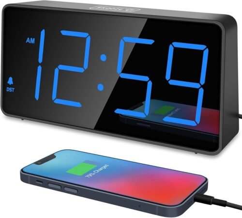 Peakeep Digital Alarm Clock for Bedroom Bedside, Loud Alarm Clock for Heavy Sleepers, Large Big LED Numbers for Seniors, Battery Backup Plug in Electric Clock with USB Charger (Blue) - Image 2