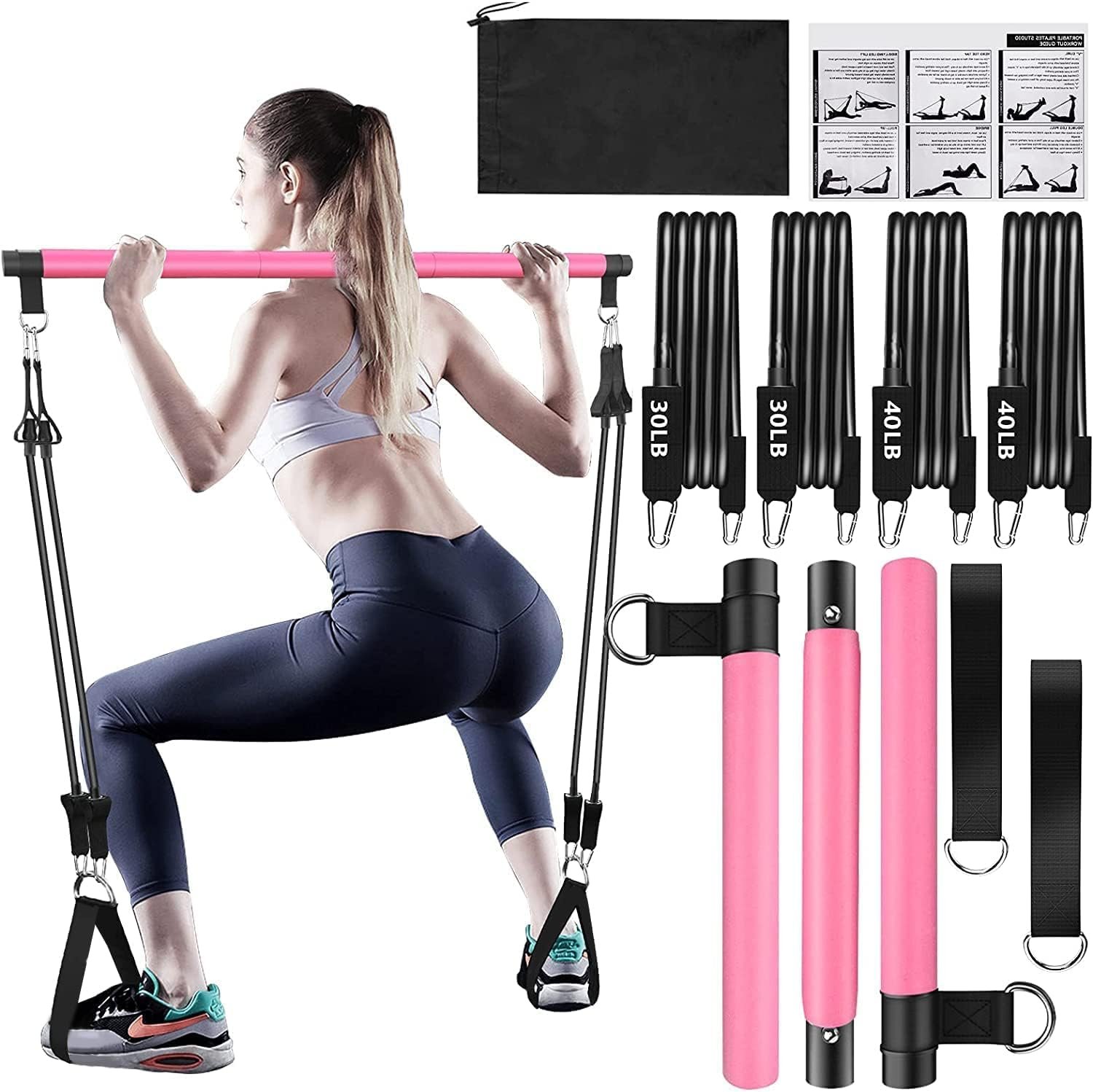 Pilates Bar Kit with Resistance Bands,Pilates Bar with Stackable Bands Workout Equipment for Legs,Hip,Waist and Arm,Exercise Fitness Equipment for Women & Men Home Gym Yoga Pilates - Image 2