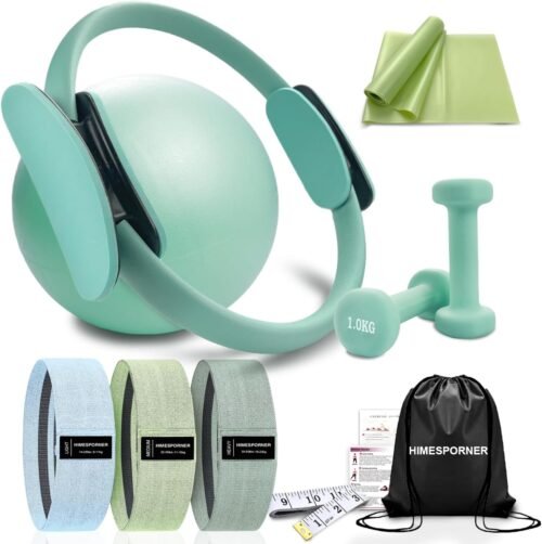 Pilates Ring Set 9 PCS, Magic Circle Yoga Ring, Pilates Ball, 2.2lb *2 Dumbbells, Resistance Bands, Tape Measure, Pilates Weight Kit Equipment Accessories for Home Workouts Fitness Yoga - Image 2
