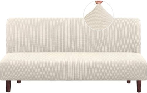 PrinceDeco Stretch Armless Futon Cover Futon Slipcover Full Queen Size Couch Cover Futon Sofa Bed Cover Furniture Protector with Elastic Bottom, Machine Washable, Biscotti Beige - Image 2