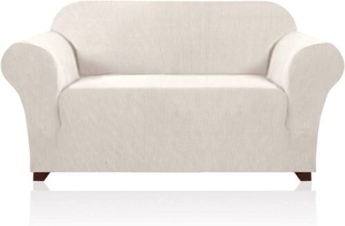 PrinceDeco Stretch Loveseat Sofa Cover Slipcover Couch Cover for 2 Cushion Sofa Washable Sofa Cover for Pets Friendly Furniture Protector Covers with Non Slip Bottom(Loveseat, Ivory) - Image 2