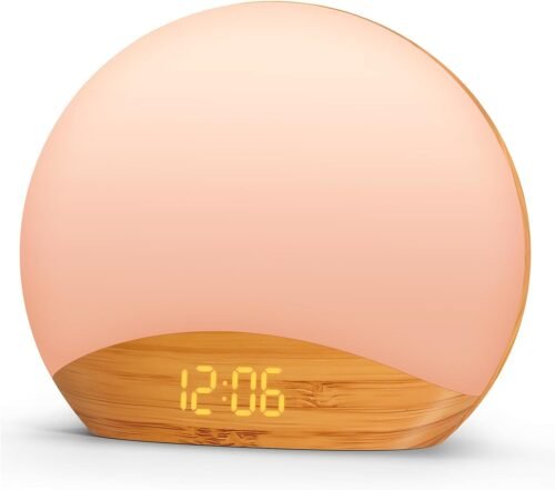 REACHER Wood Grain Sunrise Alarm Clock and Sound Machine Nightlight, Digital Dimmable Clock for Bedroom, 26 Sleep Sounds, White Noise Machine for Baby, Adults, Wake Up Light Alarm Clock for Kids - Image 2