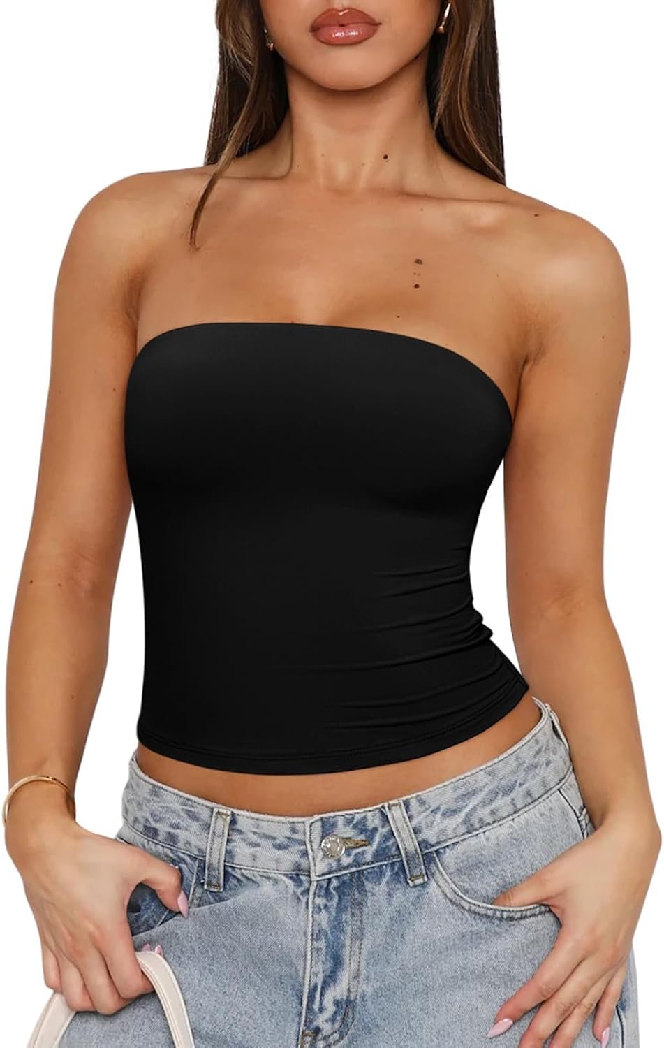 REORIA Women's Y2K Strapless Backless Tube Top Double Lined Sleeveless Crop Tank Top for Summer 2025 Going Out - Image 2