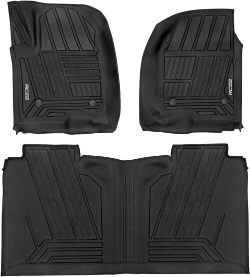 Rough Country Flex-Fit Floor Mats for Chevy Silverado & GMC Sierra 1500/2500HD/3500HD CrewCab (2019-2025) - TPE Non-Slip Flexible Floor Mats, Waterproof, Front & Rear Set - Image 2