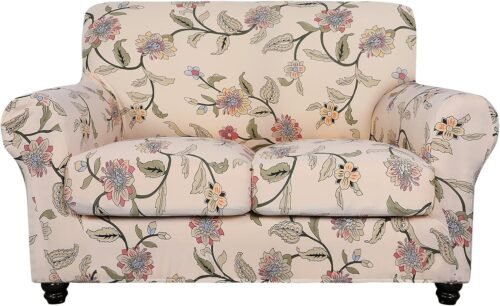 SearchI Stretch Sofa Cover Printed Couch Cover, Floral Pattern 3 Pieces Loveseat Slipcover with 2 Separate Cushion Cover, Washable Furniture Protector for Living Room(Loveseat, Yellow+Flower) - Image 2