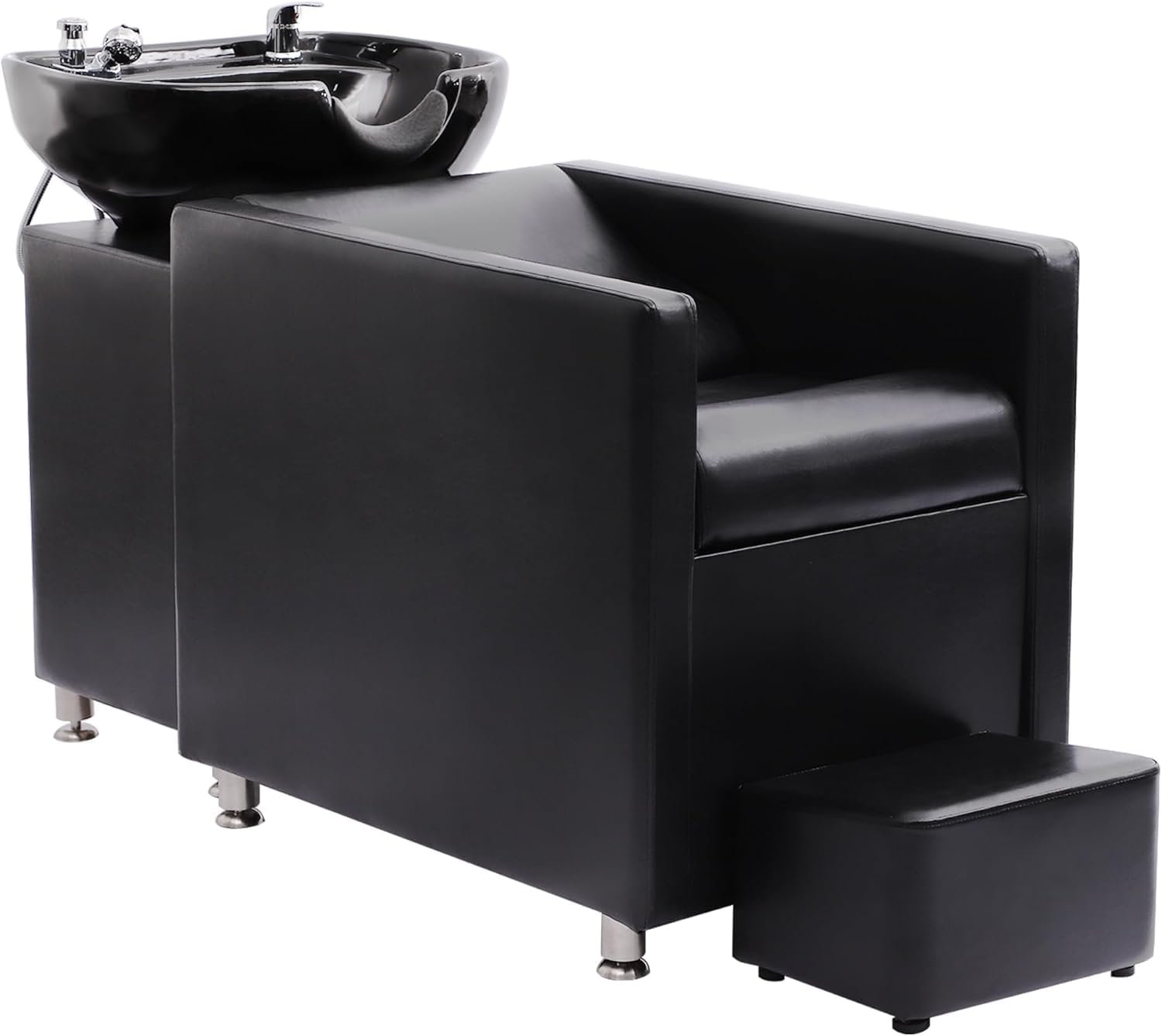 Shampoo Stations for Salon, Backwash Chair with Ceramic Bowl, Backwash Shampoo Unit with Foot Pedal, Sink Chair Station, Hair Washing Station for Barbershop (Black) - Image 2